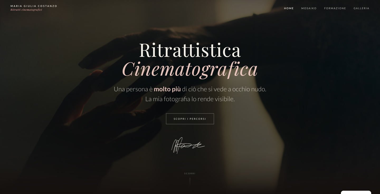 Homepage del sito di Maria Giulia: ritrattistica cinematografica